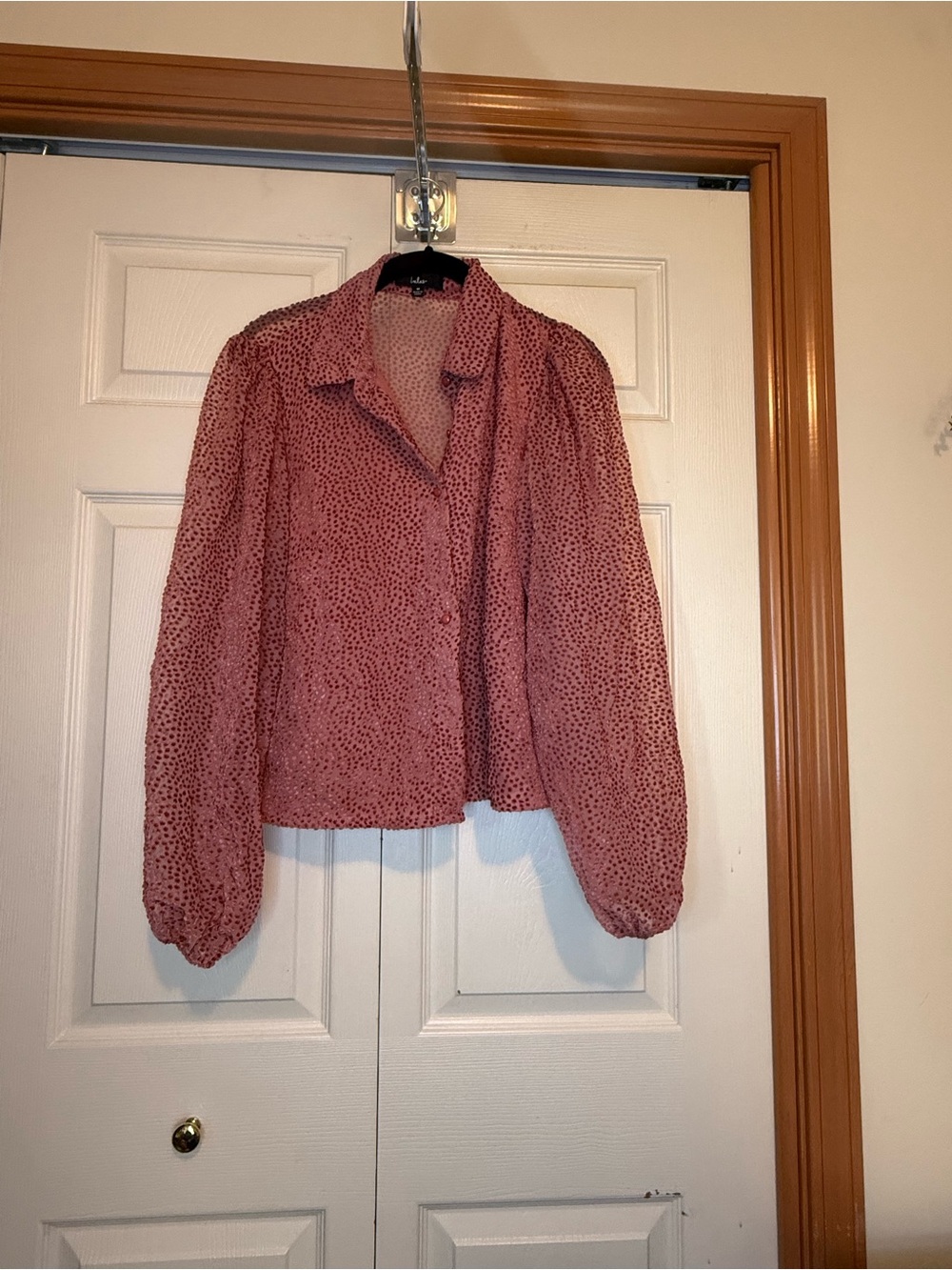 Lulu's Rose Pink Textured Long-Sleeve Blouse, Semi-Sheer - M
